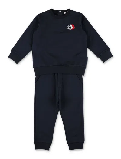 Moncler Boys Brushed Cotton Crew Neck Sweatshirt & Jogger Set In Blu