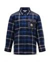 Moncler Boys' Cotton & Nylon Mixed Media Plaid Button Down Shirt - Big Kid In Navy