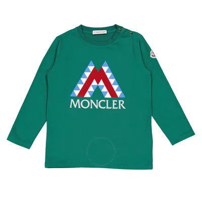 Moncler Boys Dark Green Logo Print Long-sleeve Cotton T-shirt