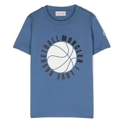 Moncler Boys Graphic-print Cotton T-shirt In Blue