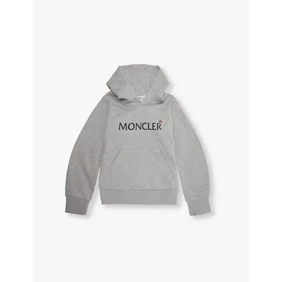 Moncler Boys Grey Kids Brand-print Relaxed-fit Cotton-jersey Hoody 8-14 Years 14