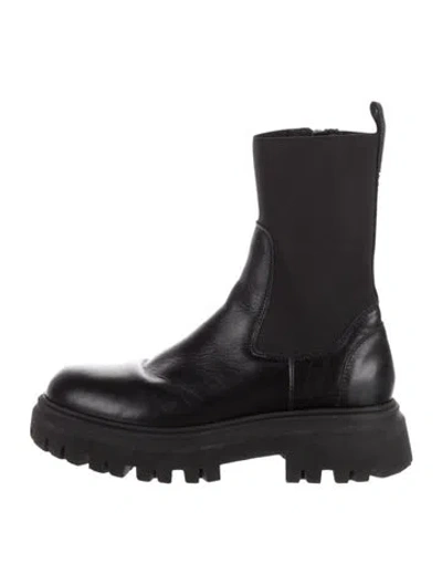 Pre-owned Moncler Kids' Boys' Leather Ankle Boots In Black