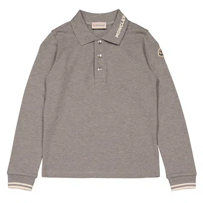 Moncler Boys Light Grey Long-sleeve Cotton Polo Shirt In Brown