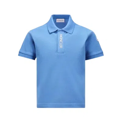 Moncler Boys Logo Applique Cotton Polo Shirt In Blue