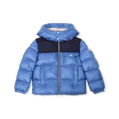 Moncler Boys Logo Patch Hooded Padded Jacket In Blue