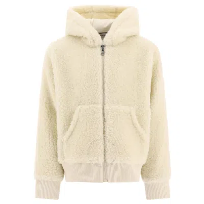 Moncler Boys Logo Patch Zip-up Jacket In White
