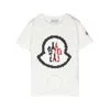 Moncler Boys Logo Print Cotton T-shirt In Beige