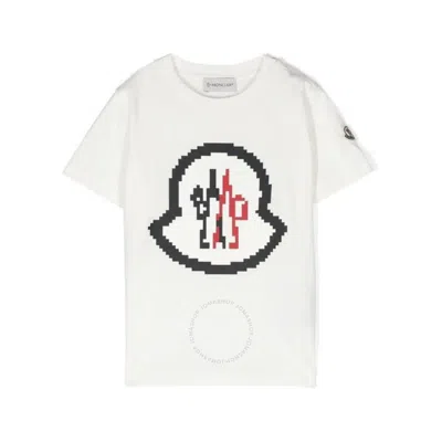 Moncler Boys Logo Print Cotton T-shirt In Beige