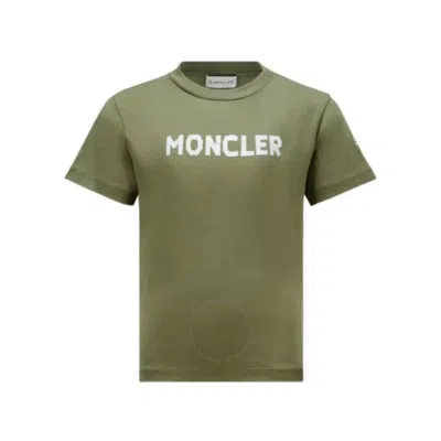 Moncler Boys Logo Print Cotton T-shirt In Green