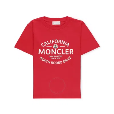 Moncler Boys Logo Print Cotton T-shirt In Red