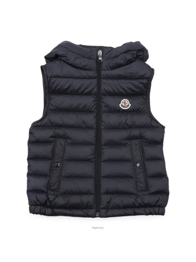 Moncler Boys Logo Puffer Vest In Blue
