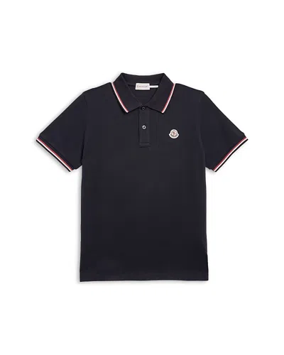 Moncler Boys' Maniche Ribbed Polo Shirt - Big Kid In Blue