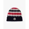 Moncler Logo Diamond Cuff Wool Beanie In Medium Blue