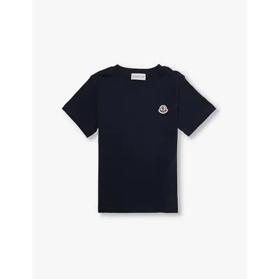 Moncler Boys Navy Kids Brand-patch Crewneck Cotton-jersey T-shirt 4-14 Years 4