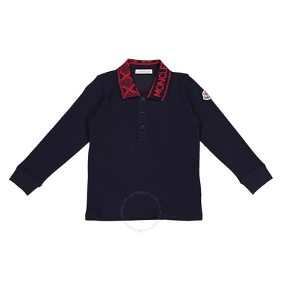 Moncler Boys Navy Manica Long-sleeved Polo Shirt In Blue