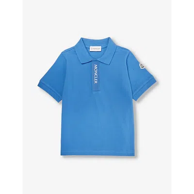 Moncler Kids' Brand-patch Cotton-piqué Polo Shirt 4-10 Years In Pastel Blue