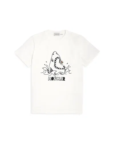 Moncler Kids' Embroidered Shark Motif Cotton Jersey T-shirt White In ホワイト