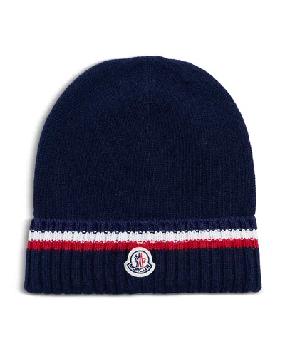 Moncler Boys' Striped Logo Beanie Hat - Big Kid In Blue