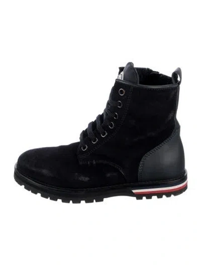 Pre-owned Moncler Kids' Boys Suede Branded Boots In Blue