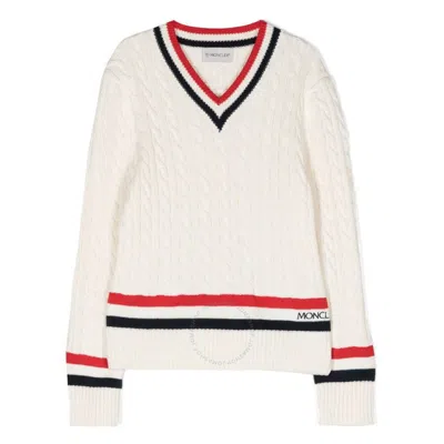 Moncler Boys V-neck Cable-knit Jumper In Beige
