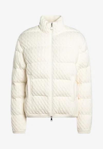 Moncler Braided Jacquard Zip-up Puffer Jacket In White