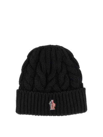 Moncler Braided Wool Beanie In Black
