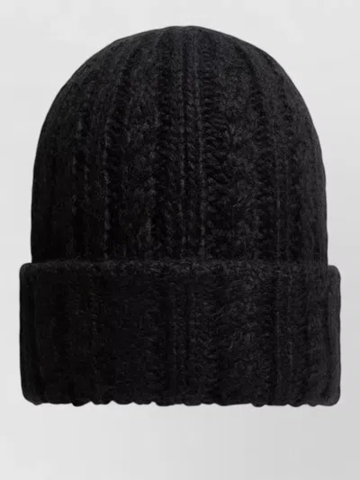 Moncler Braided Wool Blend Knit Winter Hat In Black