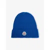 Moncler Blue Brand-patch Ribbed Wool Beanie 4-10 Years In Blue