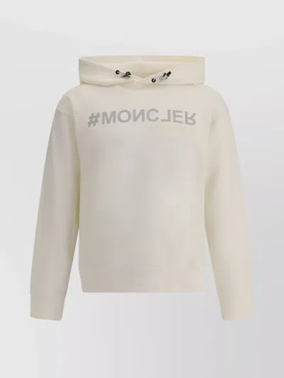 Moncler Branded Cotton Hoodie With Adjustable Drawstring In White
