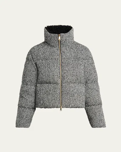 Moncler Brezesse Wool-blend Short Down Jacket In Gray