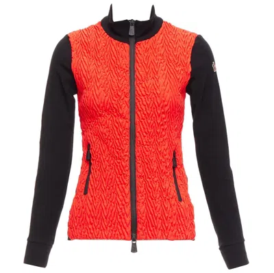Pre-owned Moncler Bright Red Orange Chevron Plisse Front Logo Arm Zip Fitted Jacket Xs