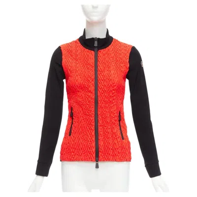 Pre-owned Moncler Bright Red Orange Chevron Plisse Front Logo Arm Zip Fitted Jacket Xs