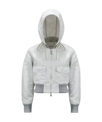 Moncler Briseo Satin Bomber Jacket In Gray
