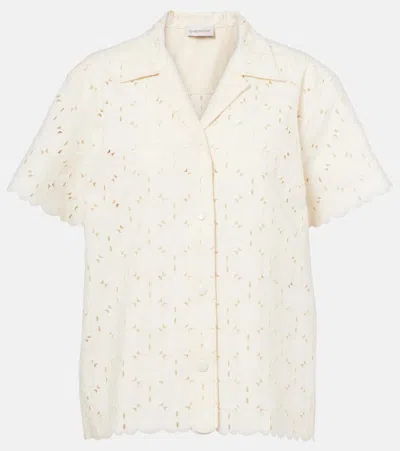 Moncler Broderie Anglaise Cotton-blend Bowling Shirt In White
