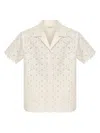 Moncler Short-sleeve Cotton Blend Shirt With Embroidered Design In White