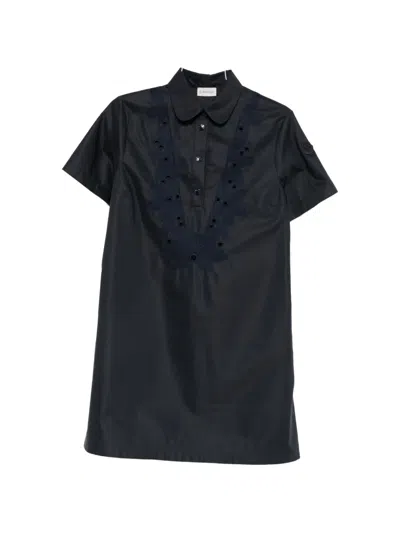 Moncler Broderie-anglaise Short-sleeve Mini Dress In Black