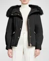 MONCLER BRON SHORT PARKA JACKET WITH FAUX FUR TRIM