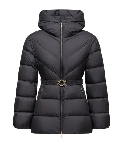 Moncler Brosse Diagonal-quilted Hooded Short Down Jacket In Black