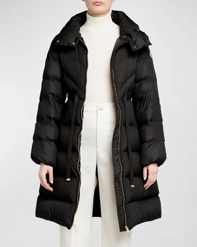 Moncler Brou Brushed Nylon Puffer Coat In Black