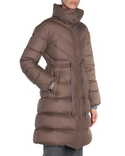 Moncler Brou Long Down Coat In Light Beige