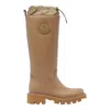 Moncler Kickstream Leather Tall Rain Boots In Brown
