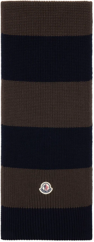 Moncler Brown & Navy Striped Scarf In P27 - Brown Blue