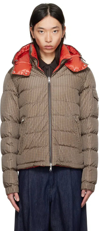 Moncler Jonage Houndstooth Nylon Down Jacket In Gray