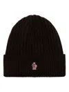 Moncler Black Ribbed Wool Beanie With Logo Patch