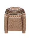 Moncler Brown Cable Knit Sweater In Multi