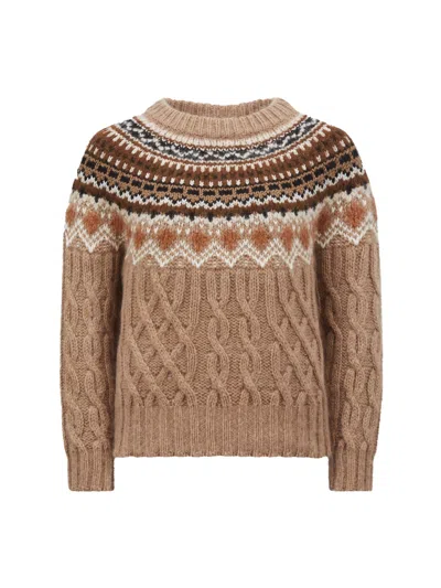 MONCLER BROWN CABLE KNIT SWEATER