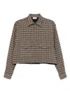 Moncler Checked Cropped Wool-blend Shirt In Brown