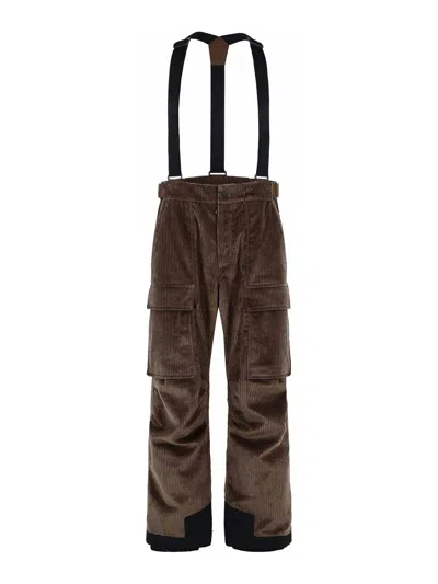 MONCLER BROWN CORDUROY PADDED SKI OVERALLS
