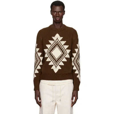 Moncler Brown Geometric Jacquard Wool Blend Sweater