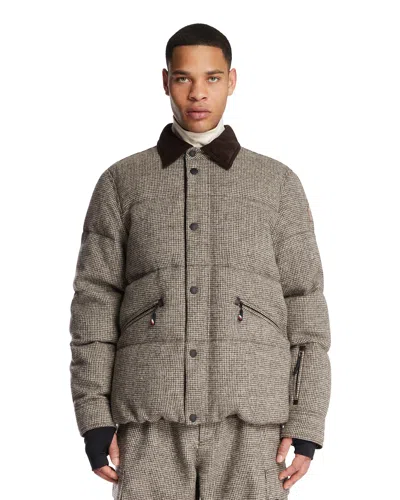 Moncler Elgon Houndstooth Wool Down Ski Jacket In Gray